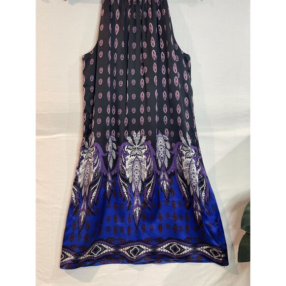 Vintage Sleeveless Silk Dress Black & Purple Paisley Print Halter Neck Size M - Picture 3 of 11